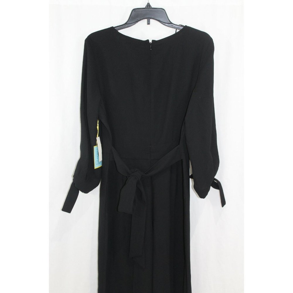 NWT CeCe $139 Wide Leg Black V Neck 3/4 Sleeve Jumpsuit 2 - Picture 4 of 6